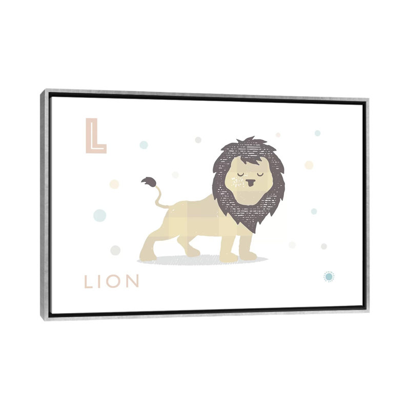 Lion - reproduction d'impression, H 40 po x l 60 po x 1,5 po, Toile avec cadre argenté, Pas de tapis
