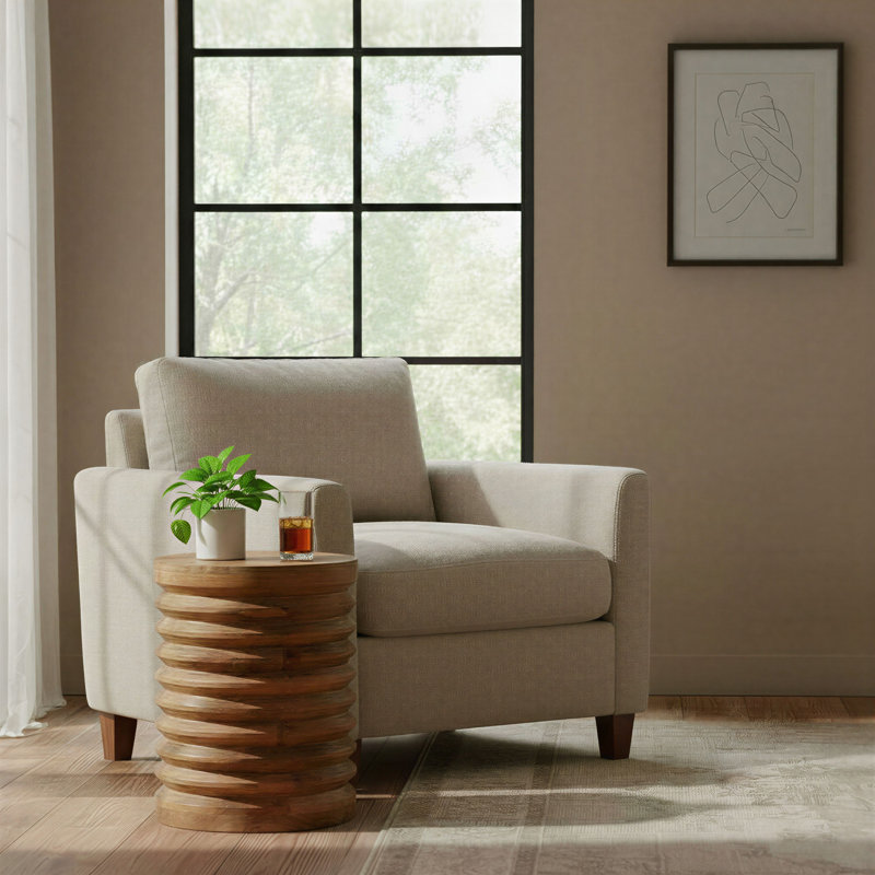 Round Ribbed Mango Wood Side Table
