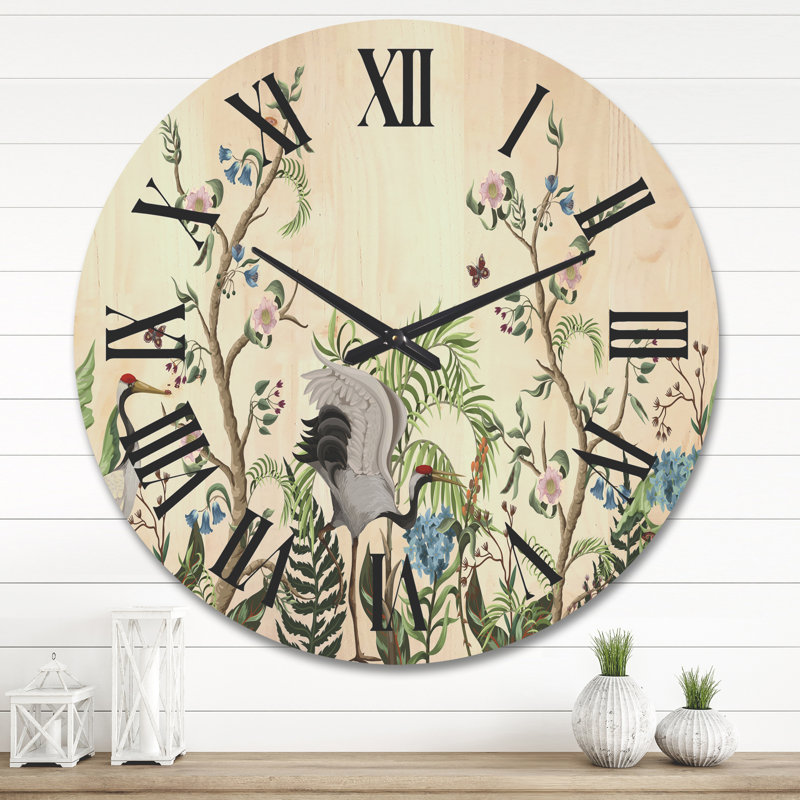 Horloge murale Border avec grues et pivoines, Grand