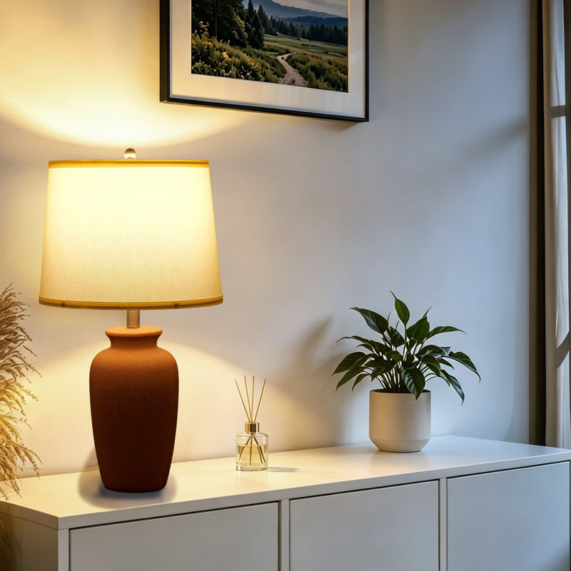 25"Dimmable Ceramic Table Lamp Touch Control Light, Brown