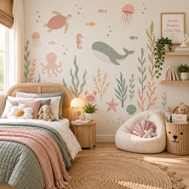 48-Inch Wide Small Under the Sea Animal Wall Decal Set, 58" H x 72" W