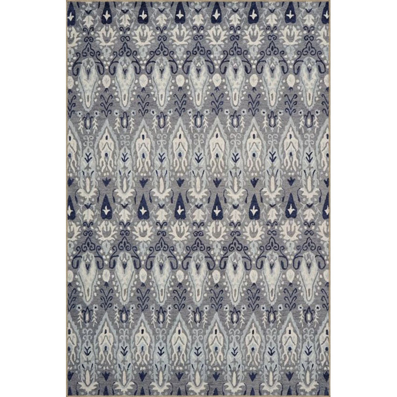 Tapis tissé à motif rétro dans des tons de bleu foncé, Rectangle 2 pi 4 po x 4 pi