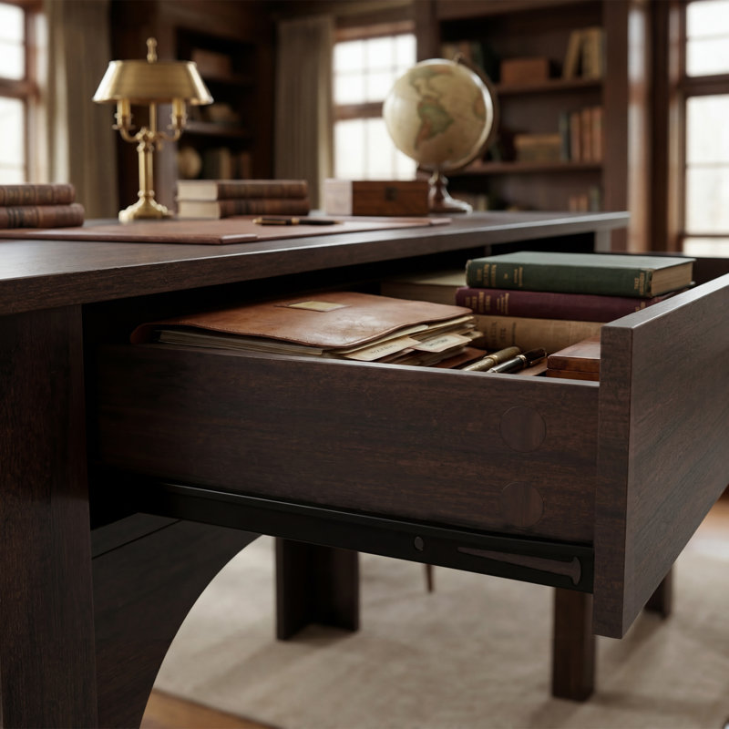Bureau de direction 69 po Hilda avec 6 tiroirs, finition grain de bois de noyer, 4-Drawers