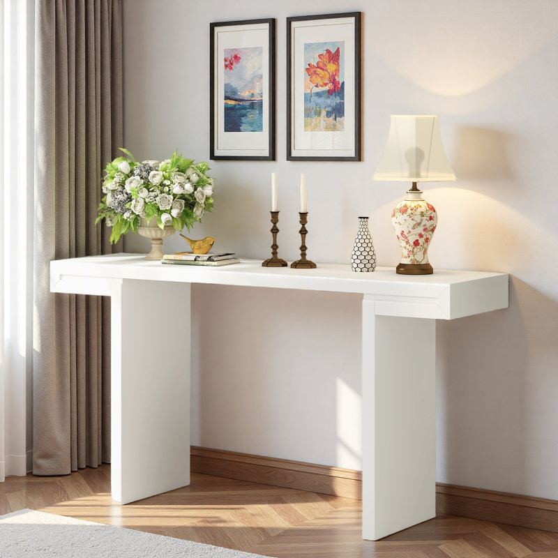 Console avec lignes géométriques et pieds réglables, Blanc