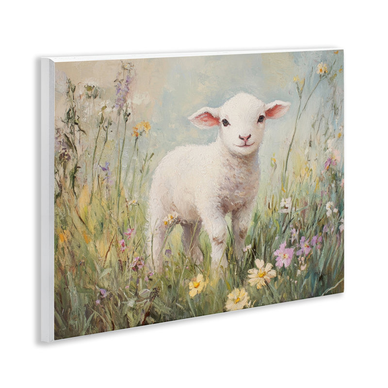 «White Lamb in Soft Flowers», plaque murale par Petal Prints Design