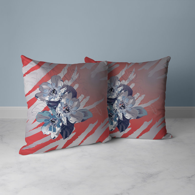 Coussin Rosemary Romance, Bleu/rouge/argenté, H 16 po x l 16 po