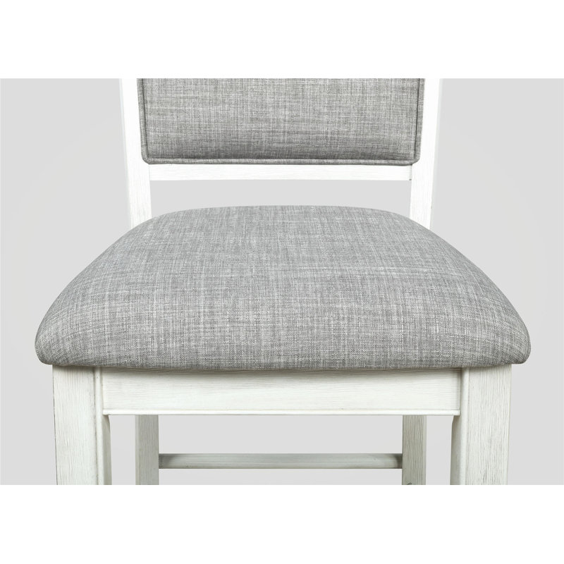 Ensemble de 2 tabourets de bar de style campagnard en lin gris avec repose-pieds et pieds fuselés en bois, tabourets de cuisine rustiques pour îlot, coin repas