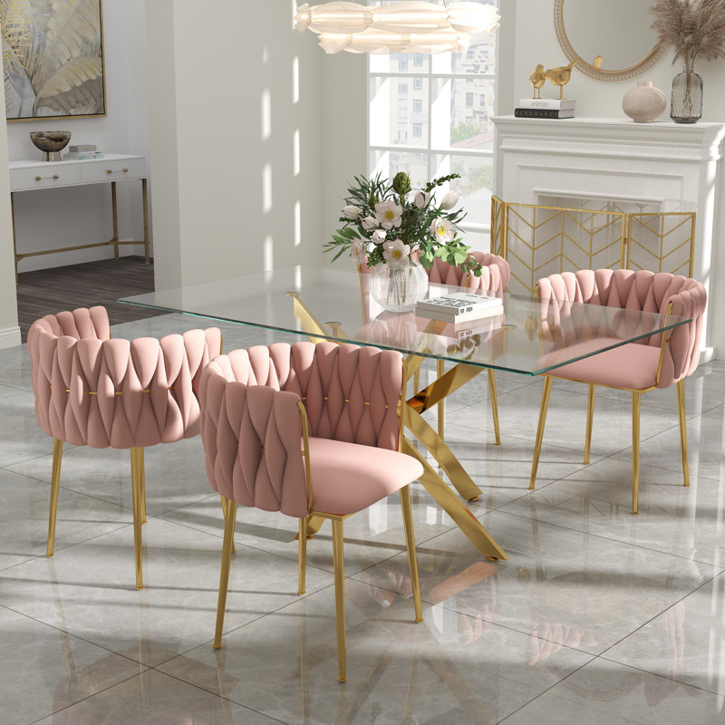 Ensemble de salle à manger Ashveen, H 29,5 po x L 63 po x l 31,5 po, Rose, Doré