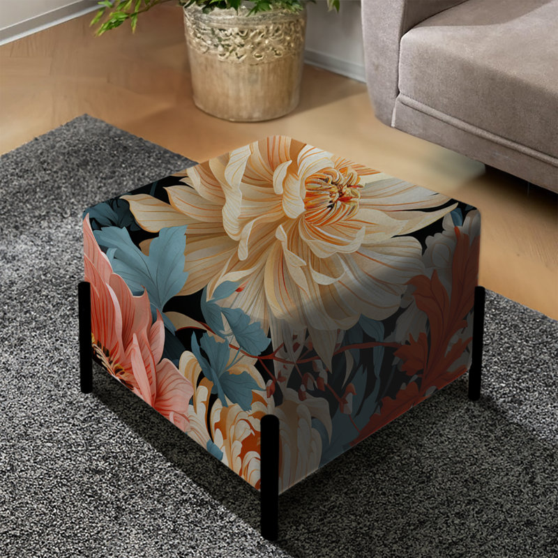 Beige et rouge Modern Floral Fusion Symphony - repose-pieds carré floral