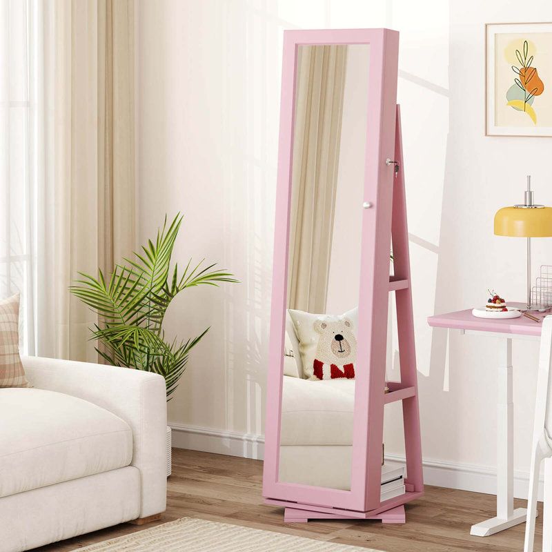 Armoire à bijoux pivotante 360 ° 2-en-1 verrouillable en miroir , Rose