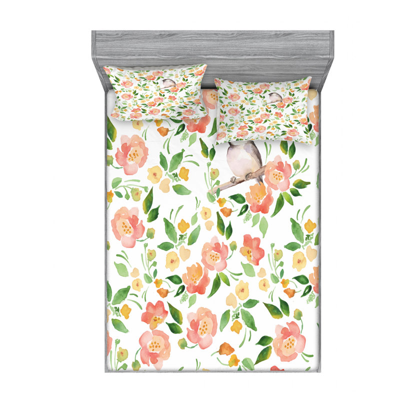 Microfiber Floral Sheet Set, Queen Sheet Set with Fitted Sheet and Pillowcase