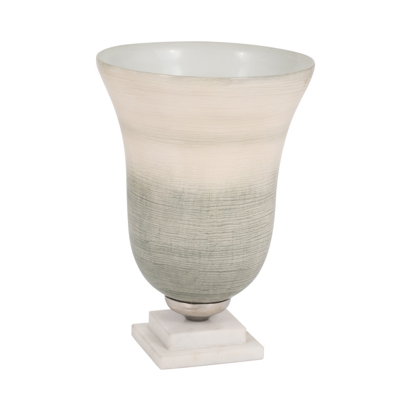 Glass Vase with Aluminum Connector and Stone Base in Glam Style Crafted from Glass Metal and Stone, 12" H x 8" W x 6.55" D