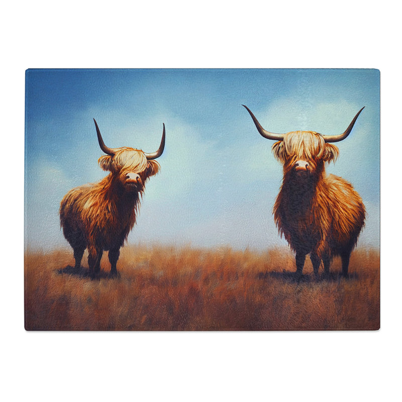 Two Highland Cows Vol.3  Glass Chopping Board