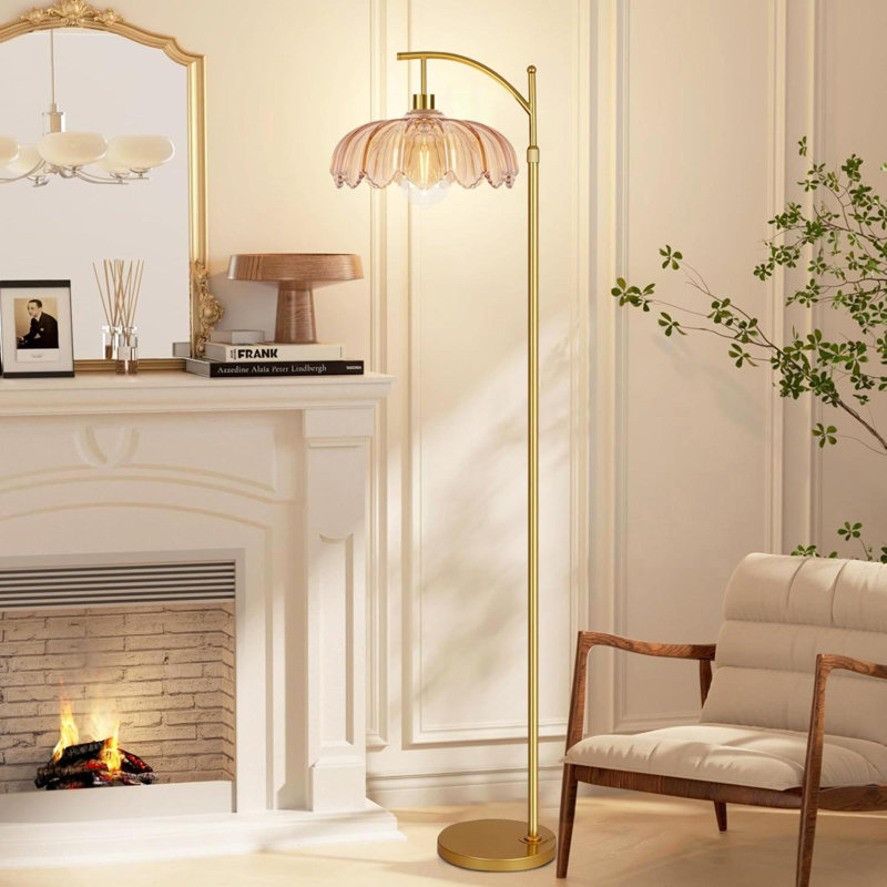 Glass Floor Lamp For Living Room Bedroom Dimmable Standing Lamp With Remotemid Century Modern Brass Tall Lamp Boho Floor Lamps Arc Stained Flower Floor Light Lamp Bohemian
