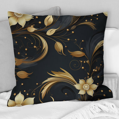 Coussin décoratif en polyester noir et doré Intrigue Elegance I