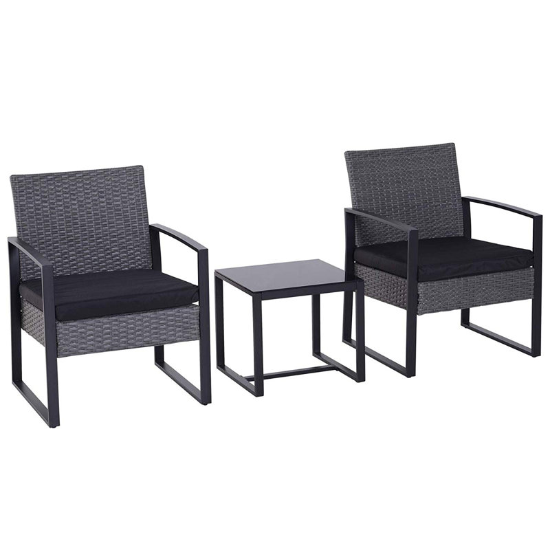 Lundholm 2 Seater Rattan Conversation Set, Grey