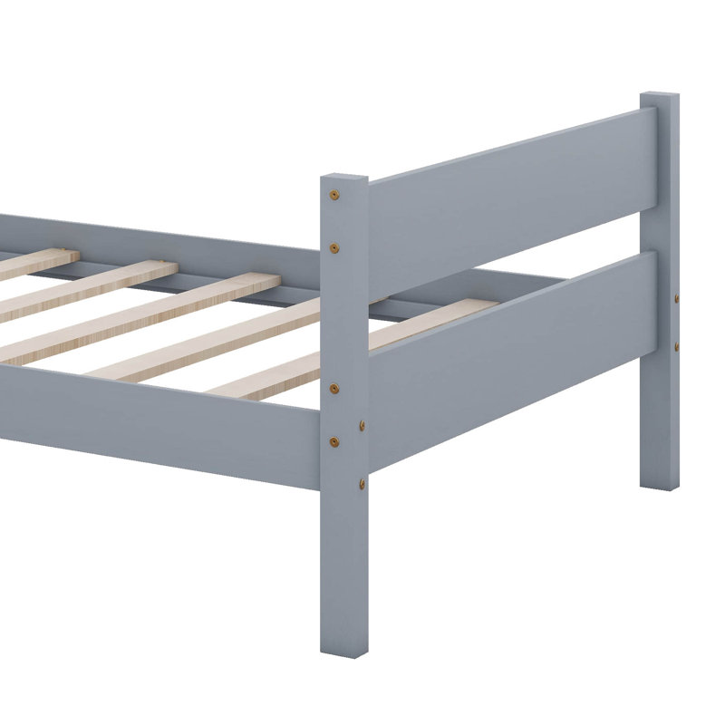 Lit plateforme simple avec tête et pied de lit, structure de lit simple en bois, lit en bois d'hévéa, gris