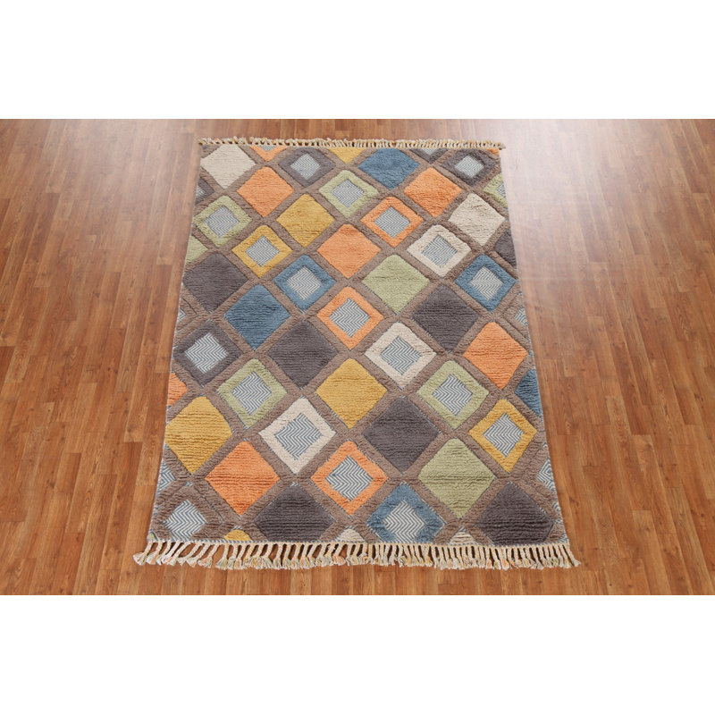 One-of-a-Kind 5'8" x 7'8" New Age Rectangle Wool Area Rug in Blue and Brown