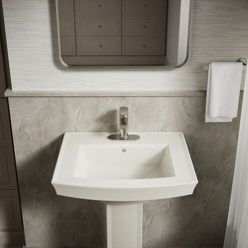 Archer 24" Rectangular Pedestal Bathroom Sink with Widespread Faucet Holes, Biscuit, 4" Centers