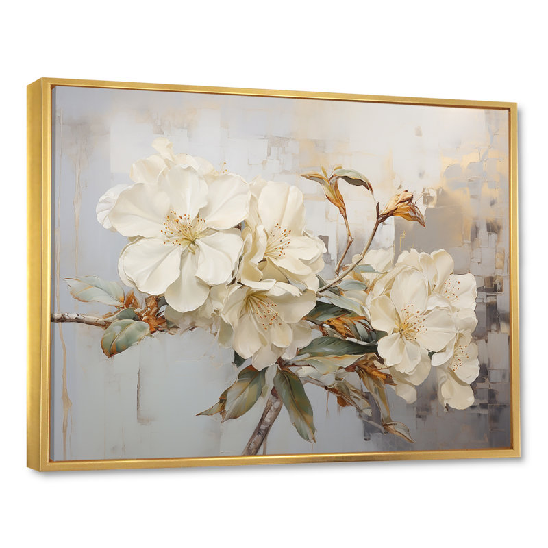 Essence de simplicité rhododendron VI, Cadre flottant doré, H 16 po x l 32 po x P 1 po