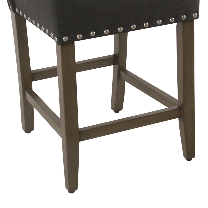 Arlene 24" Counter Stool with Nailheads, Dark Charcoal Woven