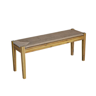 Vigo 46" Boho Solid Acacia Wood Bench with Hand-Woven Scandi-Style Rope Seat