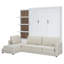 Grand lit escamotable moderne avec canapé multifonctionnel et rangement, design en bois blanc