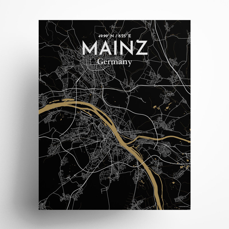 Mainz City Map In Luxe - No Frame Print, 20cm H x 16cm W x 0.05cm D