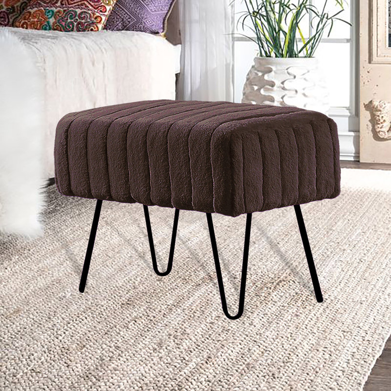 Defranco Upholstered Ottoman, Chocolate Faux Fur
