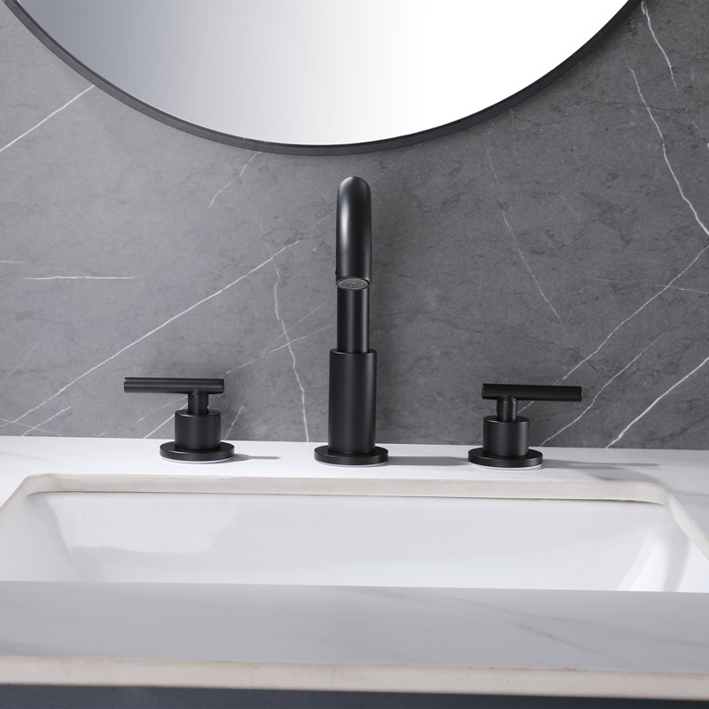 8 Inch 3-Hole Widespread Bathroom Faucet, 2-Handle Bathroom Sink Faucet With Drain Assembly, Matte Black, Lever Handle