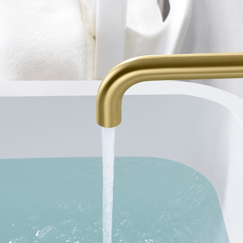 SUMERAIN High Flow Bathtub Faucet,  Extra Long Spout Double Handle Wall Mounted Tub Filler, Brushed Gold, Cross Handle