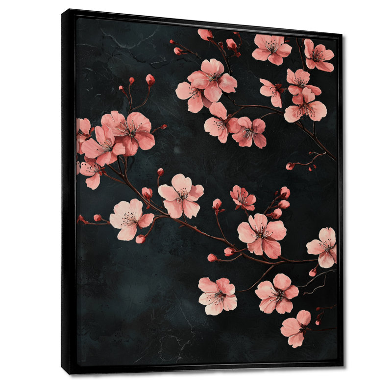 «Cherry Blossom Midnight Blooms I», reproduction d'art sur toile encadrée, Noir, Reproduction encadrée sans passe-partout
