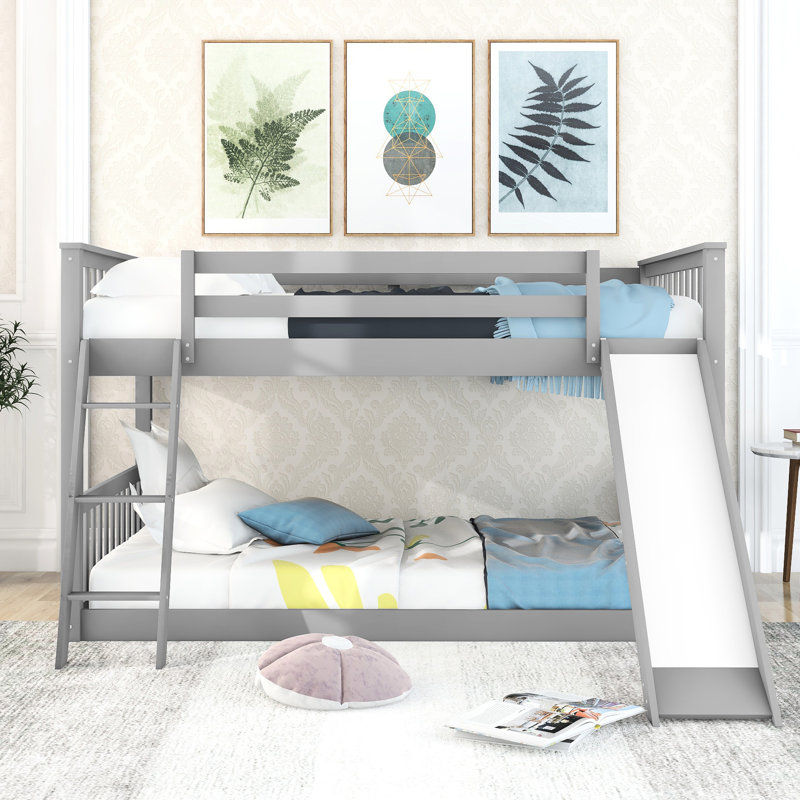Lit double superposé gris avec glissière télescopique pivotante et pliable amovible, Grey
