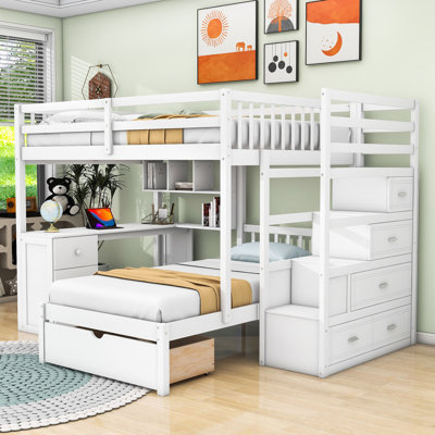 Full Over Twin Wood 8 Drawers Bunk Bed With Built-In-Desk And Shelves -  Harriet Bee, C390C8CCCDC74A43AFBEDF2AD139ECD2