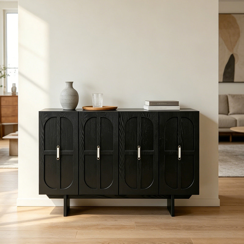 Armoire d'entrée Mid-Century, Noir, H 35,4 po x l 47,2 po x P 15,7 po