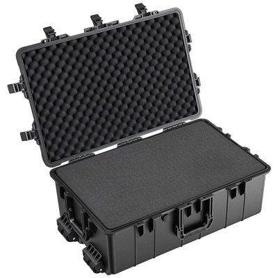 Étui rigide résistant aux intempéries avec mousse prédécoupée 31,5 po x 20,47 po x 12,2 po, pour drones, appareil photo et équipement, boîte sèche résistante aux intempéries résistante aux intempéries avec poignée rétractable, IP67, noir