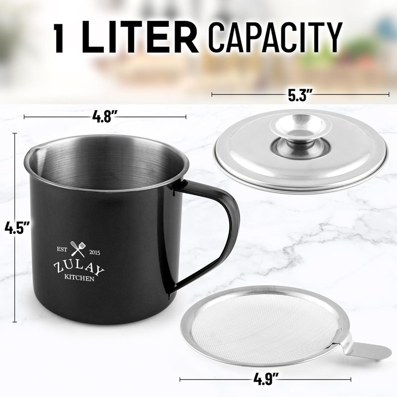 Zulay Kitchen Bacon Grease Strainer - Black