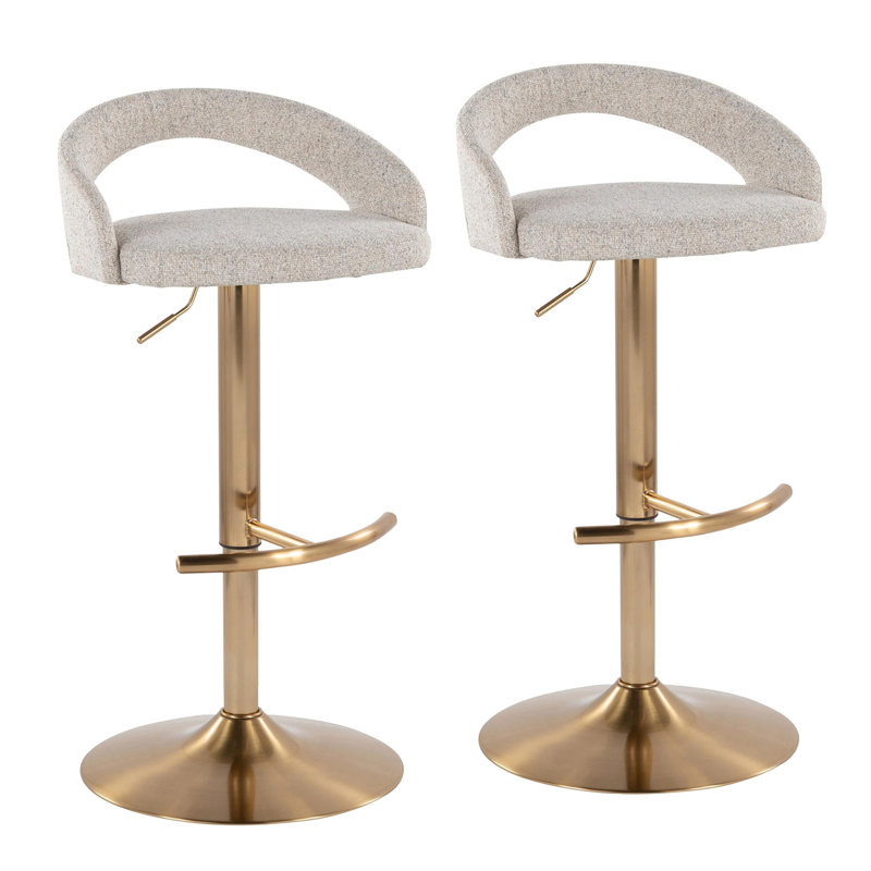 Tabouret de bar réglable, Doré, Beige / tissu, 2