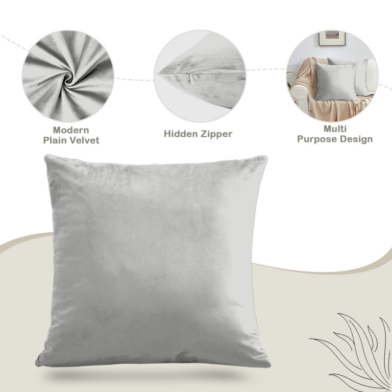 Square Scatter Velvet Cushion Cover ( Set of 4 ), Silver