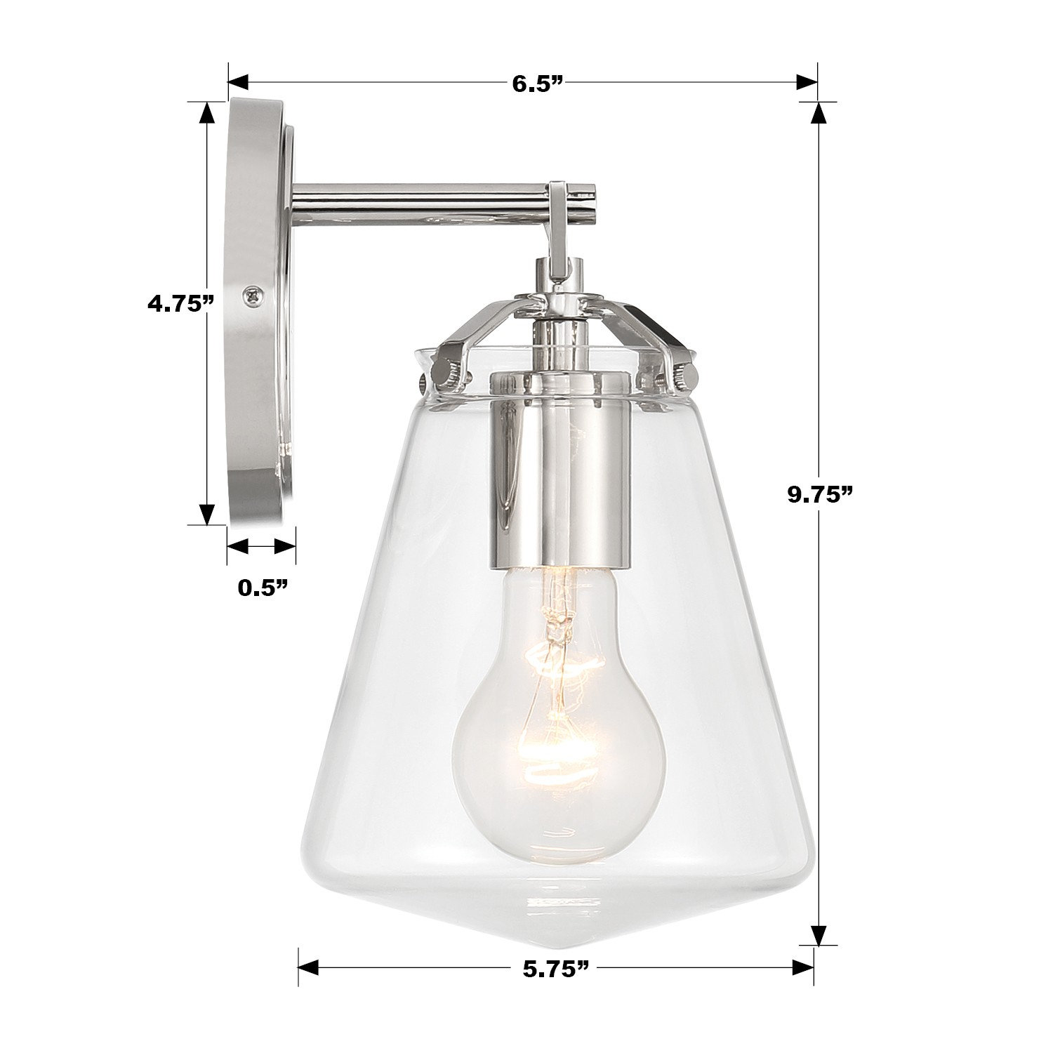 Single Light Dimmable Armed Sconce, Polished Nickel