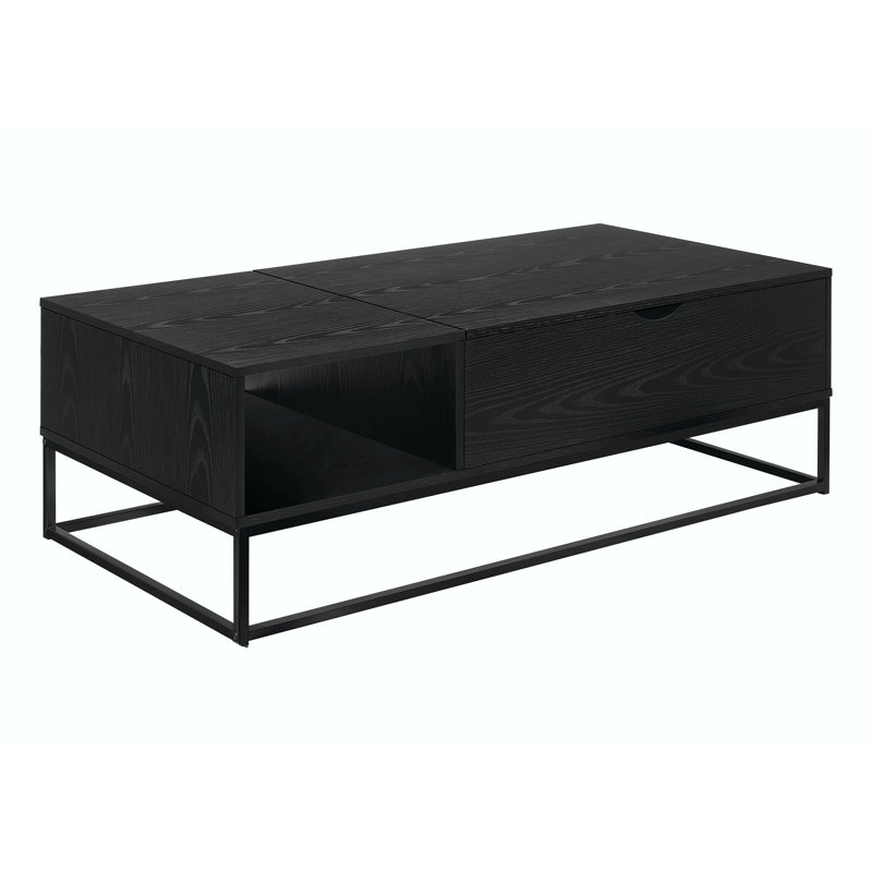 Table basse contemporaine à plateau relevable avec rangement, stratifié noir et métal, table d'appoint rectangulaire de 48 po pour le salon | Idée cadeau