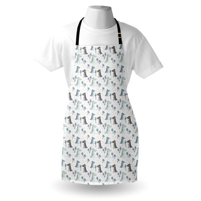 Ambesonne Dino Apron Unisex Dinosaur Rhythmic Cartoon Adult Size White Multicolor