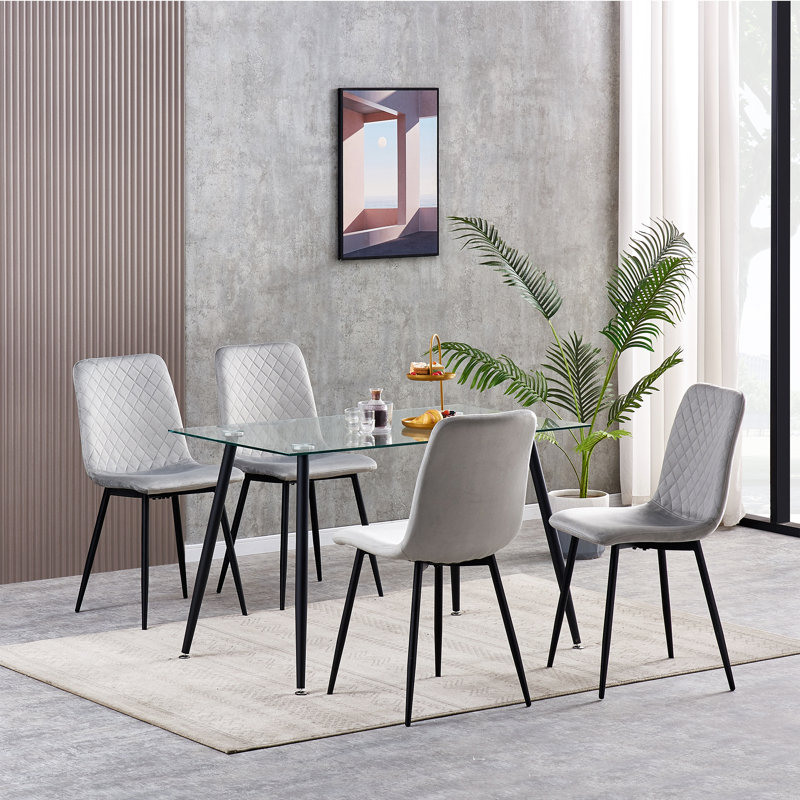 Upholstered Dining Chair, Light Grey, 4