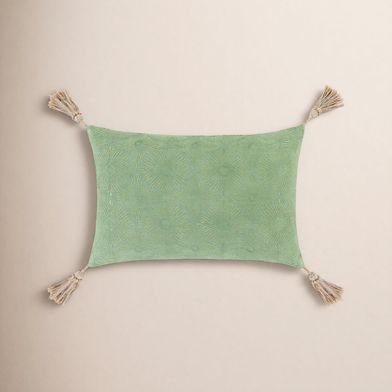 Housse de coussin rectangulaire en coton Tamia, Menthe / mousse