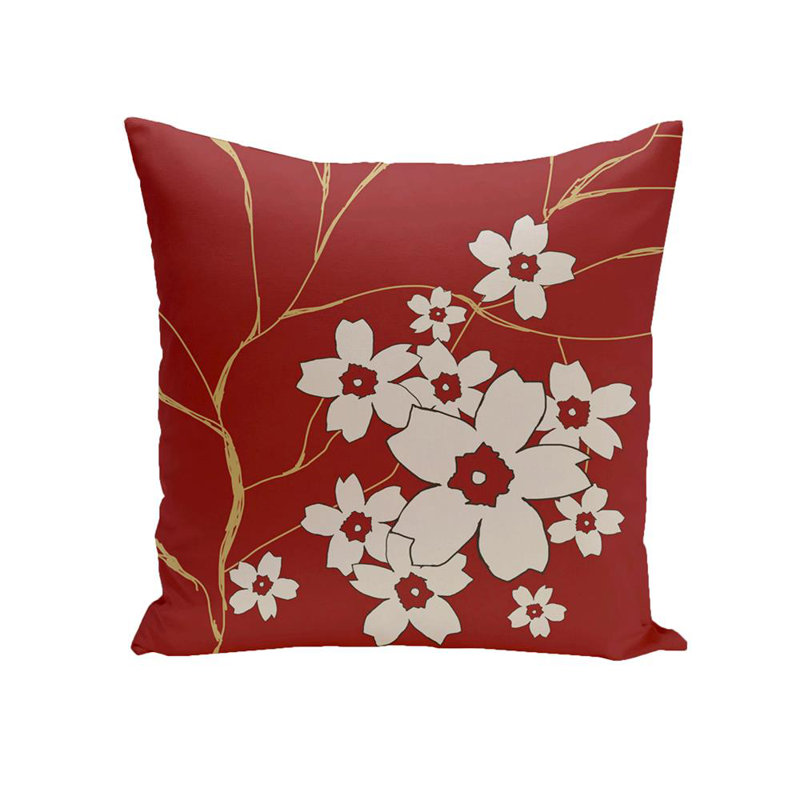 Housse de coussin d'extérieur carré floral, Rouge, 20 po x 20 po