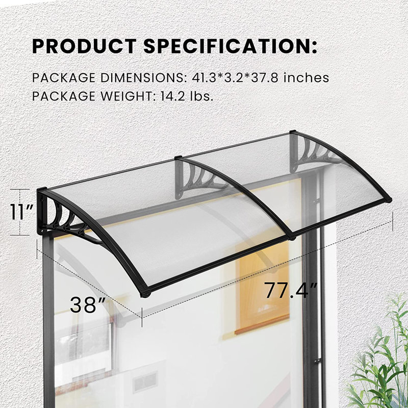 VIVOHOME 77.4'' W x 11'' D Plastic Clear/Black Cover Retractable Door / Window Awning, 77.4" L x 38" W x 11" H