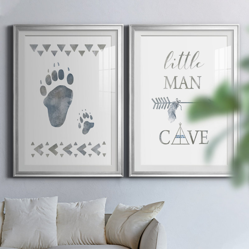 Little Man Cave Paws - 2 pièces, H 26,5 po x l 73 po x P 1,5 po, Papier avec cadre argenté, Blanc