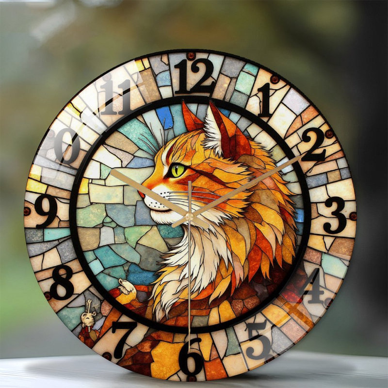 Horloge murale chat vitrail - Horloge murale 12 po