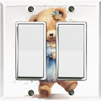 Teddy Bear Blue Dress Nature Themed 2 - Gang Toggle Light Switch Standard Wall Plate -  WorldAcc, F-R2-PNT162