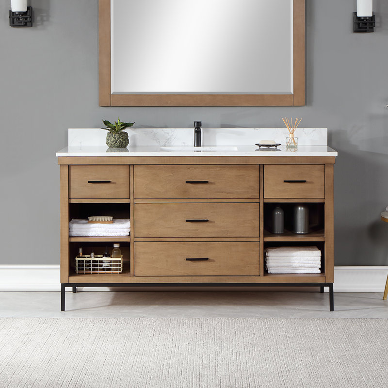 Ensemble de meuble-lavabo simple 60 po Adaire, Brun, Noir mat